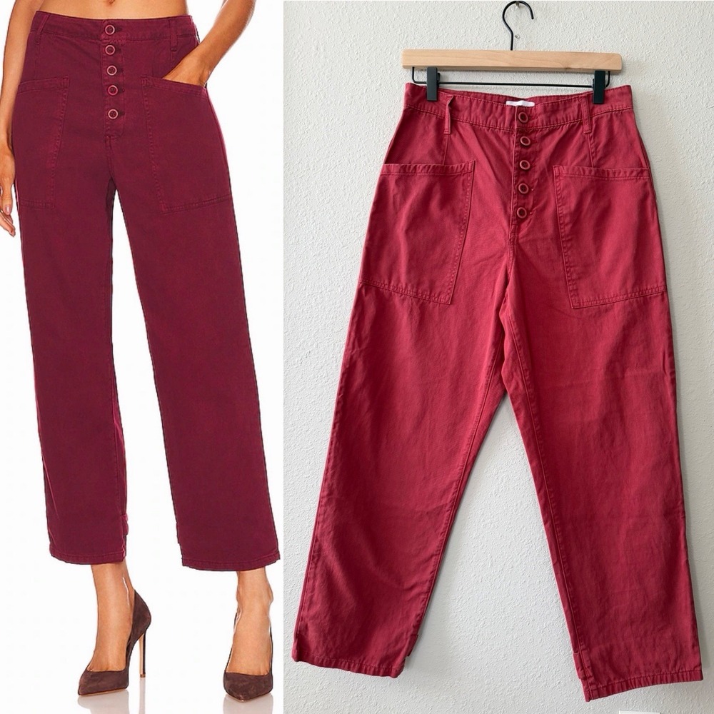 Pistola Revolve Tammy High Rise Trouser Exposed Buttons Pants Merlot Sz 28